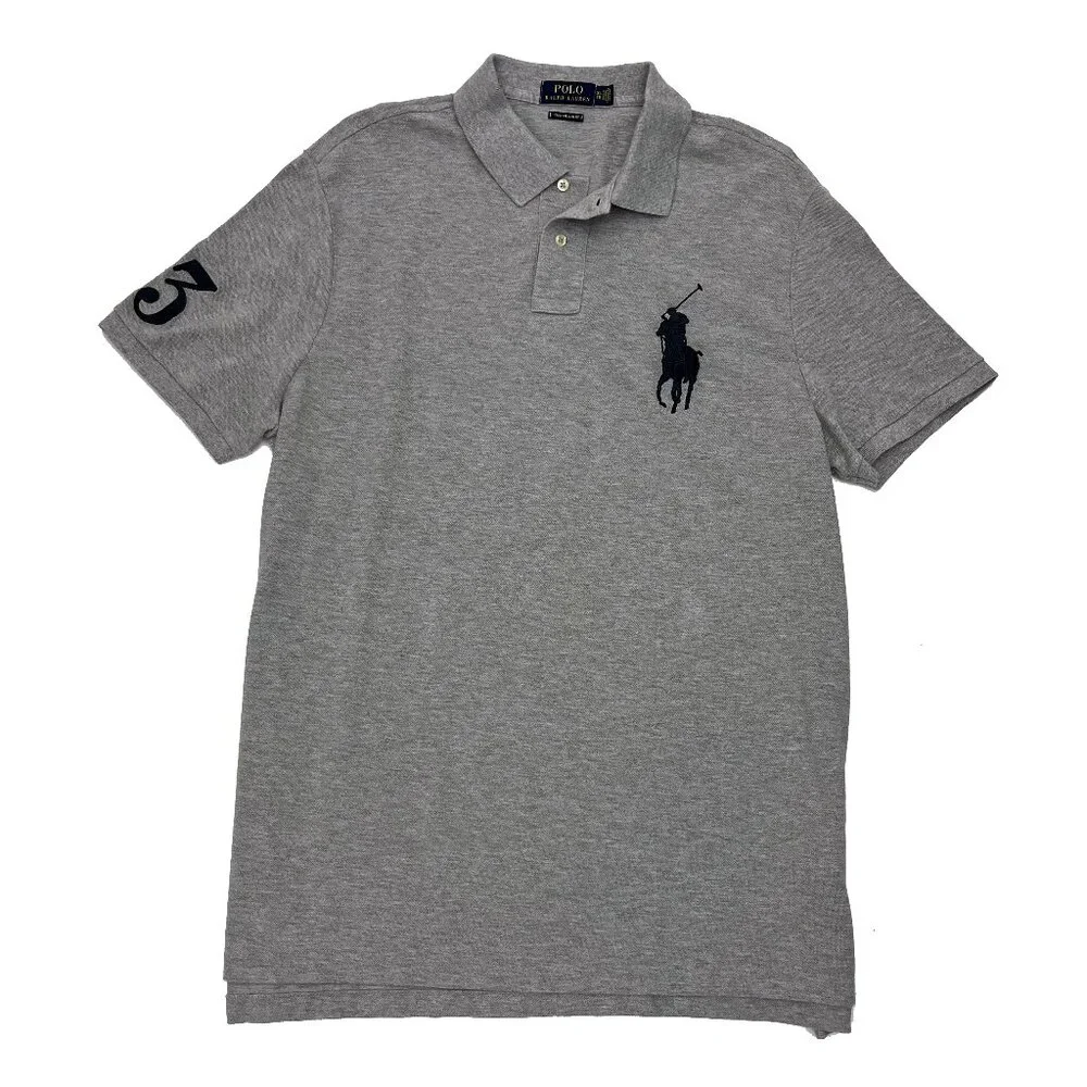 Ralph Lauren Big Pony Mesh Polo Custom Slim Fit Shirt Gray Mens XL X-Large